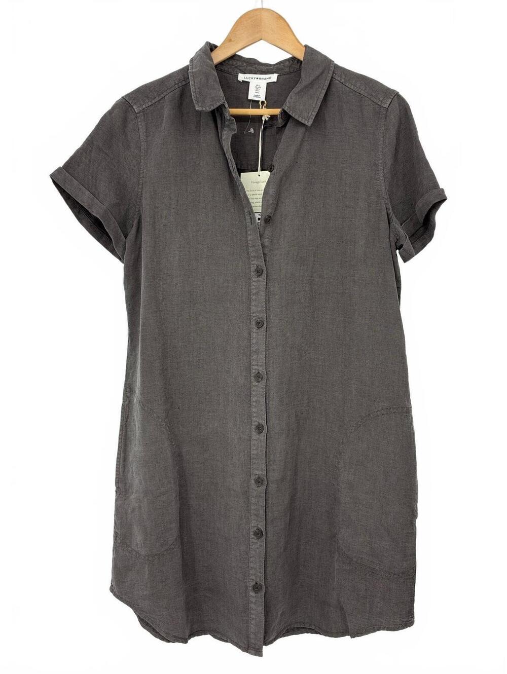 Lucky Brand NWT Vintage Look Linen Blend Shirt Dress in Taupe Size Large